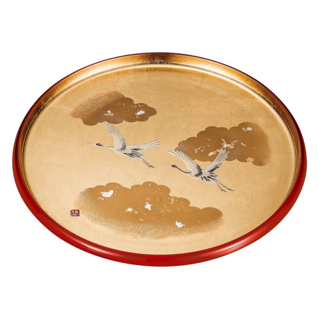 山中漆器 お盆 トレイ 瑞鶴 金