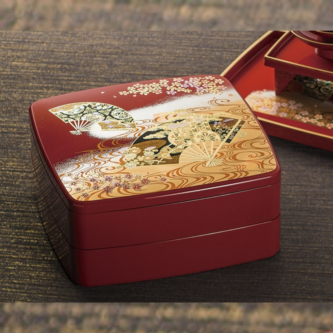 山中漆器 重箱 弁当箱 京風 赤 二段